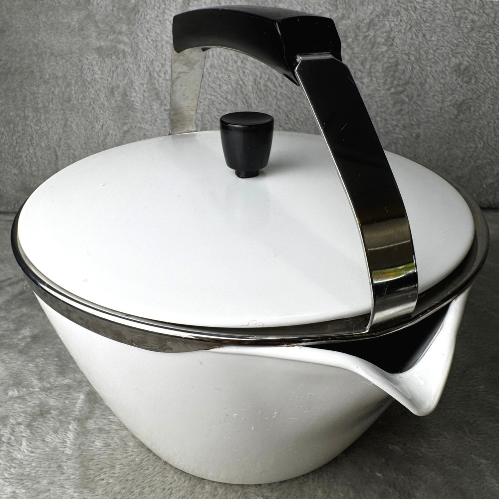 Corning Ware Cookmates Tea Kettle MCM Vintage White Black Retried Cottage TK-2